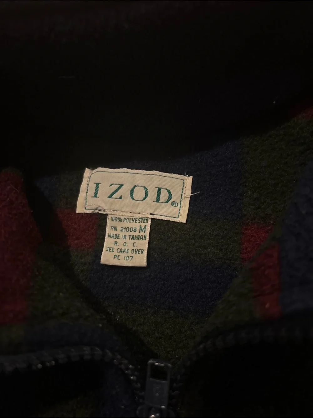 Vintage IZOD Men’s Plaid Fleece 1/4 Zip Mock Neck Pullover Sweatshirt Blue Red M